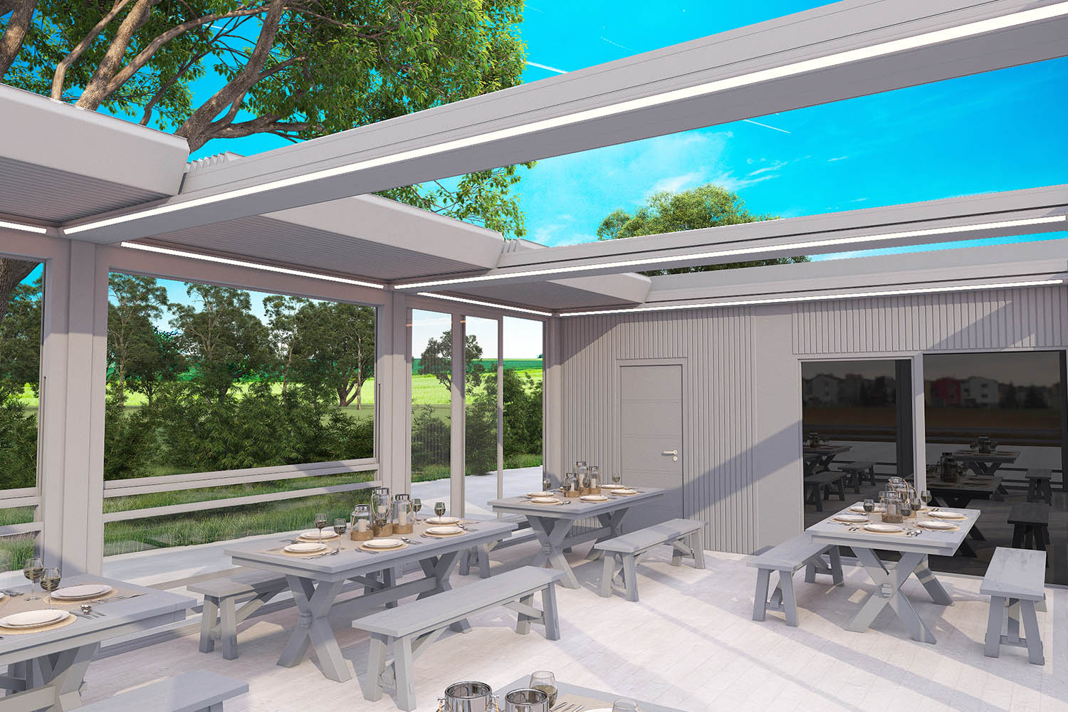 Zijaanzicht van de Flatroof Cube, benadrukkend het strakke design.
