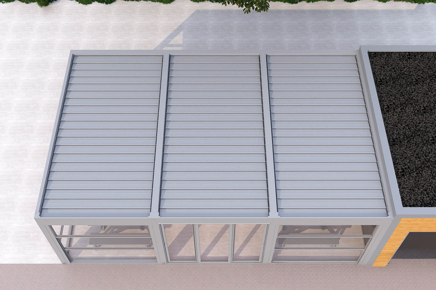 Binnenkant van de Flatroof Cube, met zicht op de stevige constructie.