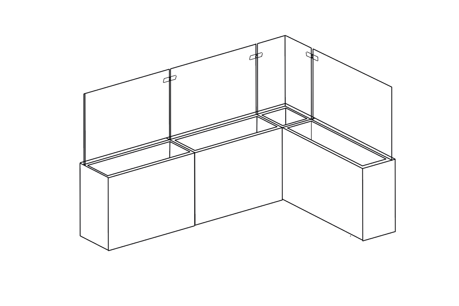 15 Terras Windscherm plantenbak hoog Technische tekening windscherm met hoge plantenbak